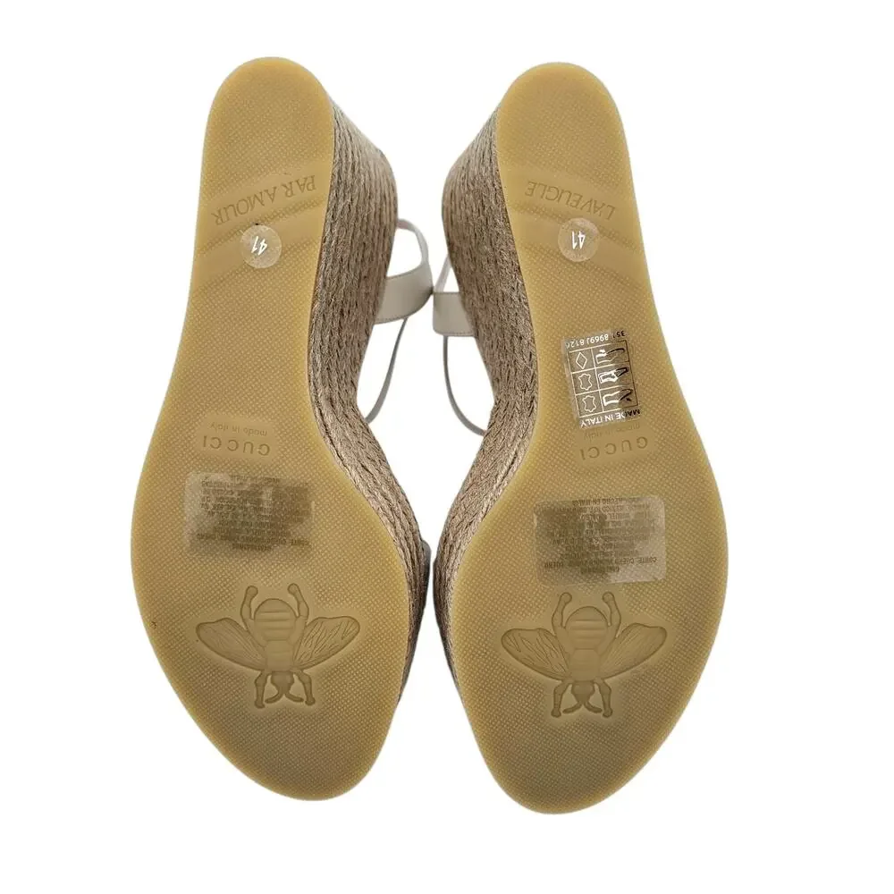 Gucci GG Marmont Aitana Platform Wedge Sandal White Leather Gold Size 41 US 11